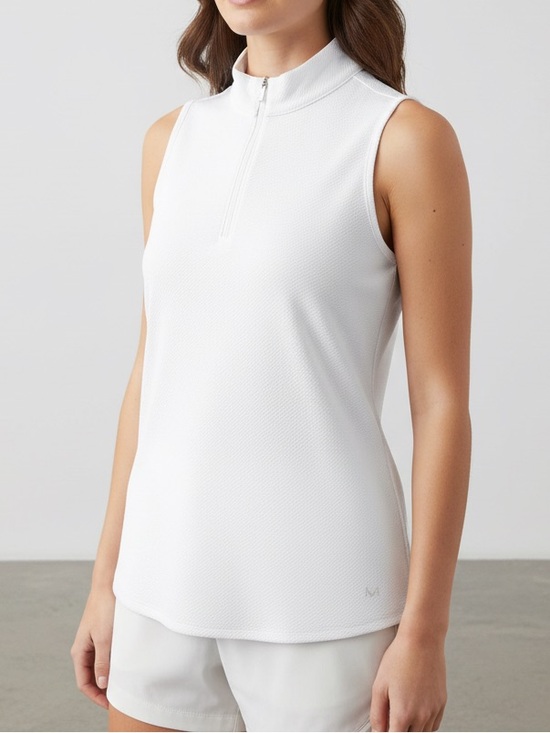 Maggie Lane Tops - Maggie Lane Medium White Sleeveless Golf Polo Waffle Knit Pickleball Coastal